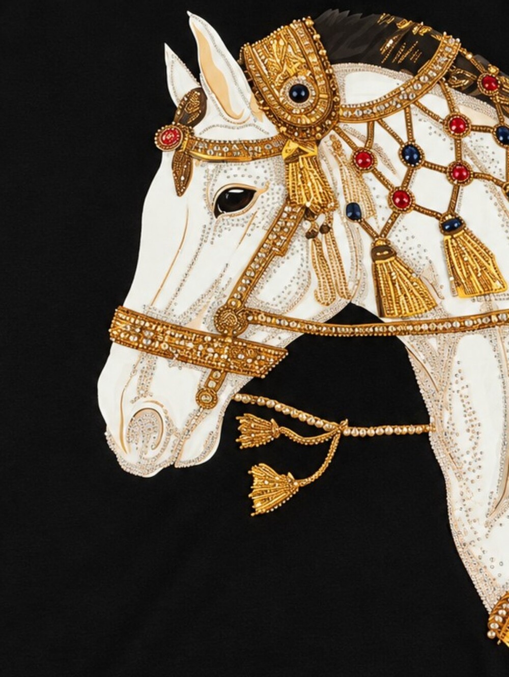 Black Women Horse Print Tee - Black & White with Gold Detail